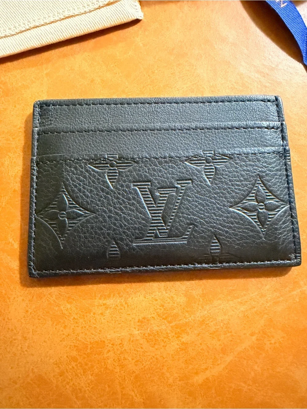Louis Vuitton Black Embossed Monogram Double Card Holder